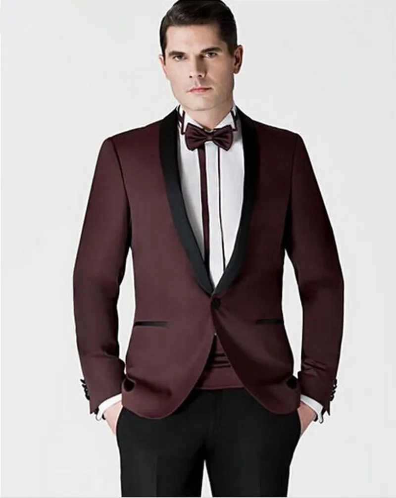 Handsome One Button Groomsmen Shawl Lapel Groom Tuxedos Men Suits Wedding/Prom/Dinner Best Man Blazer(Jacket+Pants+Tie) AA133