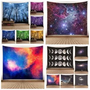 Skogsträd Tapestry Stjärnor Starry Sky Galaxy Wall Hängande 150 * 130cm Bäddsugnedräkt Kasta Strand Yoga Mat Sjal Handduk Blanketter AAA1757