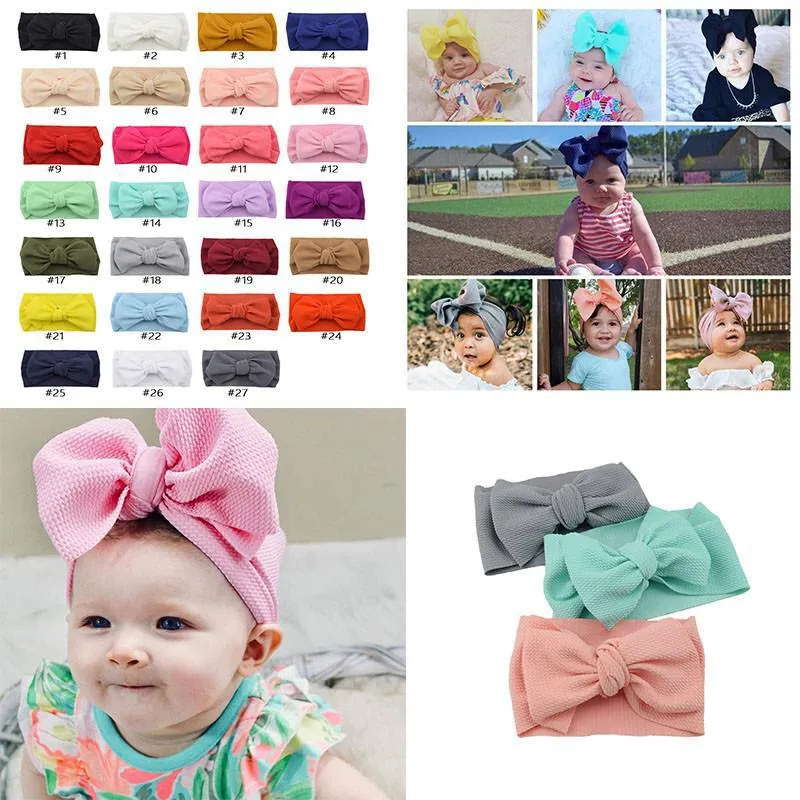 27 kleuren Mode Baby Meisjes grote boog hoofdbanden Elastische Strik haarbanden hoofddeksels Kids hoofdtooi head bands pasgeboren Tulband Head Wraps