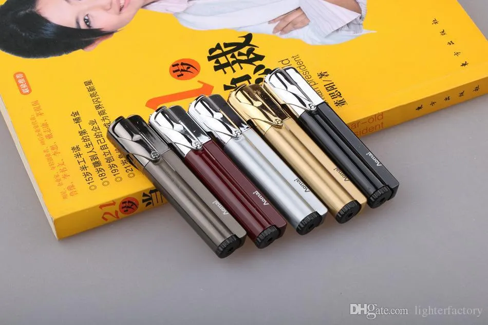 새로운 도착 정품 Aomai Compact Jet Butane Lighter Torch 크리에이티브 윈드 방파제 담배 라이터 메탈 밴드 잠금 Fire Strip Chatette Lighter