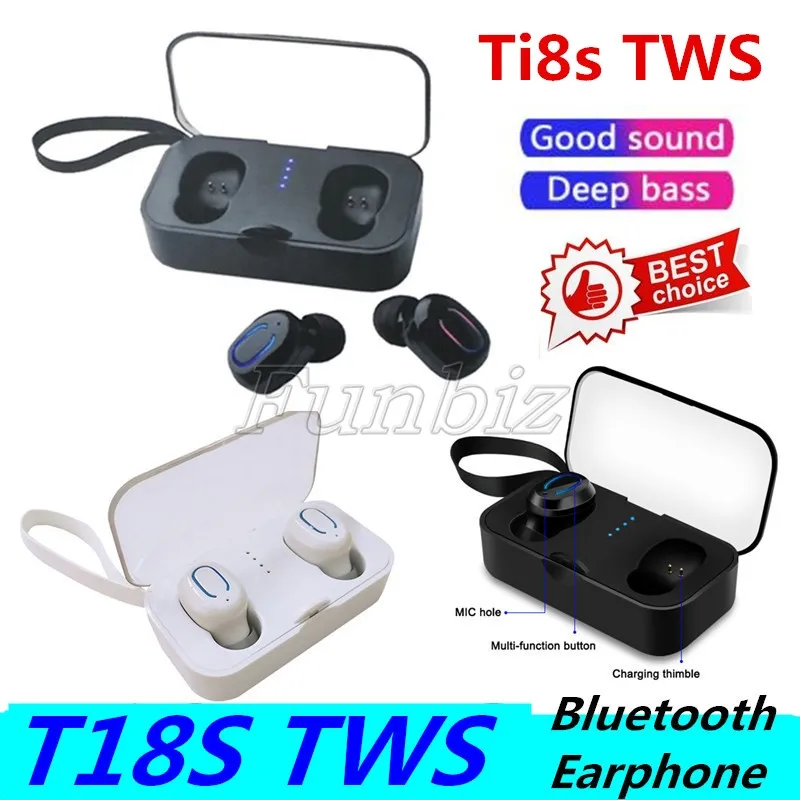 100PCS Ti8s TWS Earbuds Bluetooth 5.0 Handsfree T18s True Wireless Stereo Headphone Gaming Sports Mini Headphones With Mic