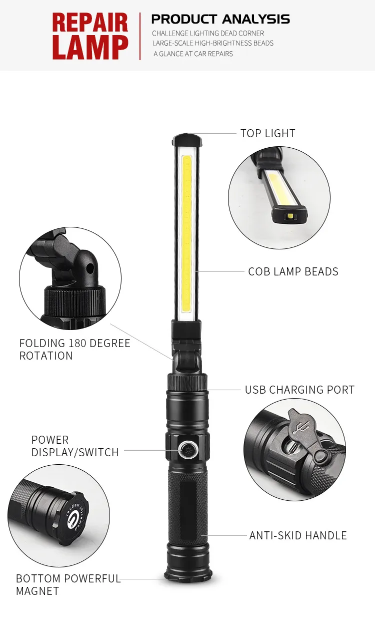 Neue COB Arbeitsleuchte, USB Aufladung, Auto Inspektionsleuchte,  Multifunktions LED Klappleuchte Mit Magnet Arbeitsscheinwerfer Von 12,54 €