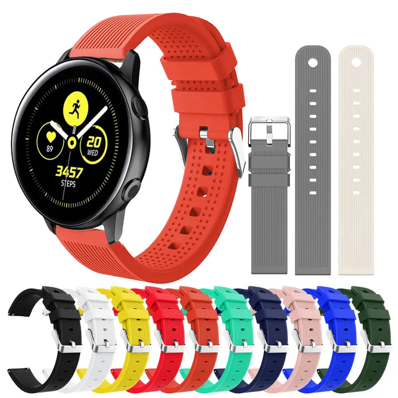 Samsung Galaxy Watch Active / Galaxy Watch 42mm 시계 밴드 10 색을위한 20mm 폭 실리콘 손목 스트랩 팔찌 스트랩