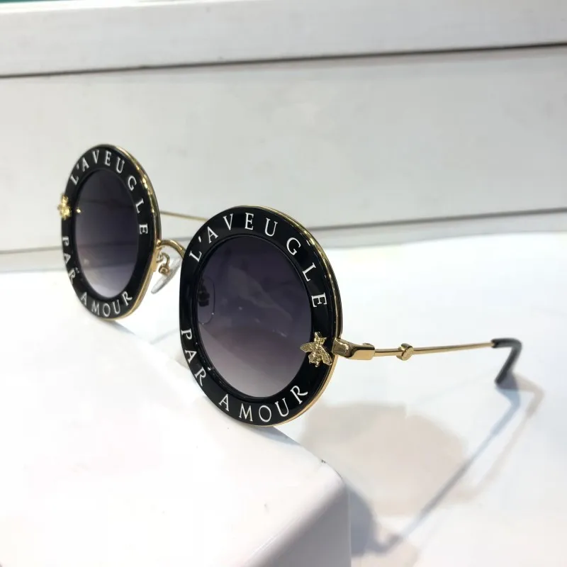 0113 Sunglasses For Women Fashion Round Summer Style Black Gold Frame ...