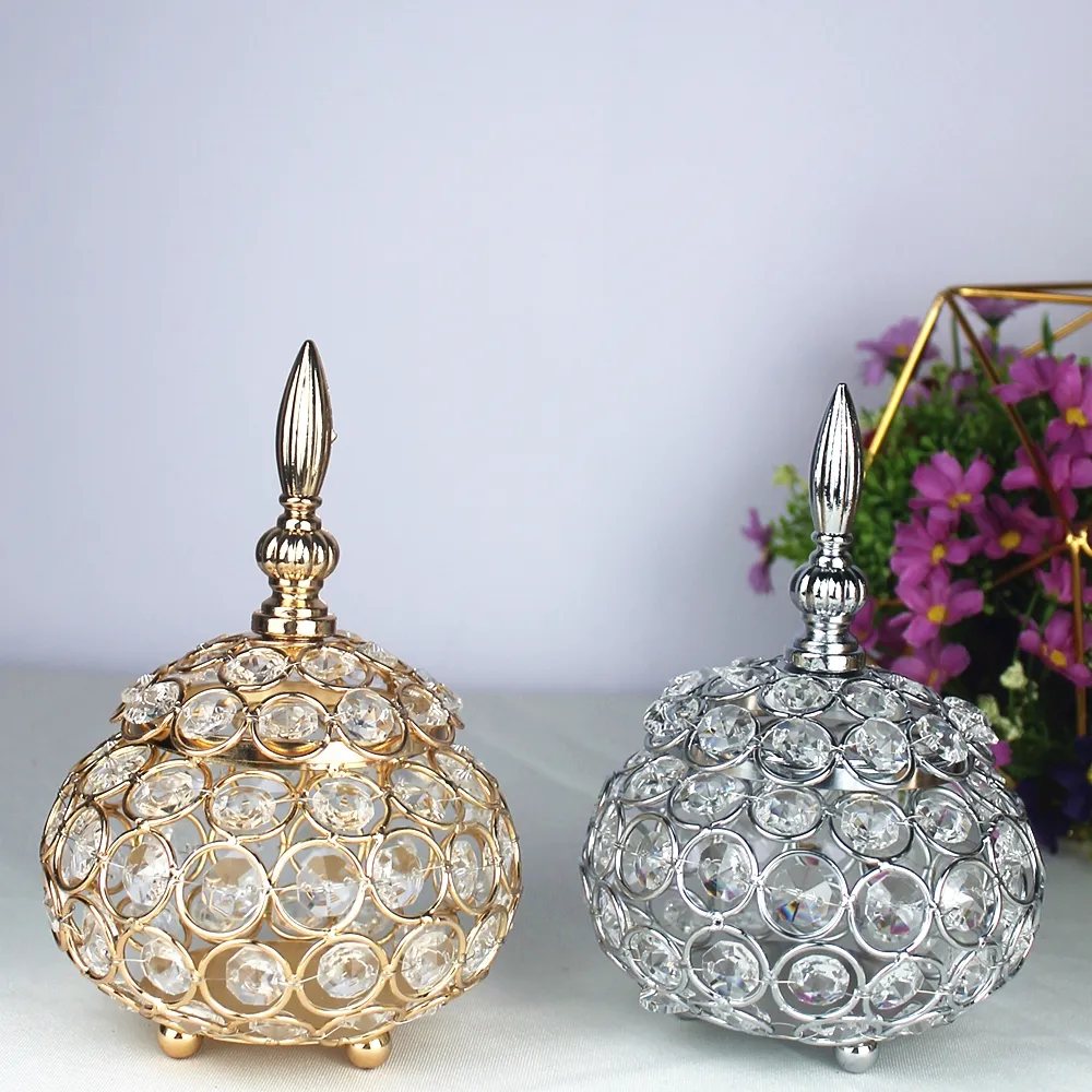 Kristall ljushållare guld silver ljusstake glänsande smycken låda bröllop centerpieces bord kandelabra för hemfest dekoration