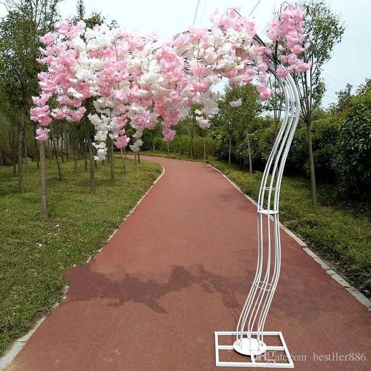 2,6m Höjd Vit Konstgjord Cherry Blossom Tree Road Lead Simulering Cherry Flower With Iron Arch Frame For Wedding Party Props