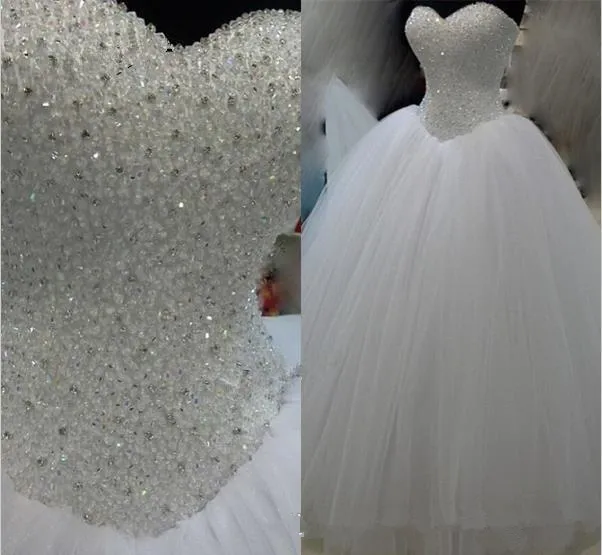 Newest Hot Sale 2019 White Ball Gown Wedding Dresses With Beaded Crystals Ball Gown Long Wedding Party Dress Bridal Gowns AL34