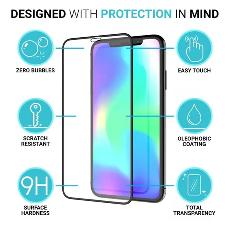 Novo protetor de tela galss temperado totalmente coberto 20D para iPhone 14 Pro Max 14Pro 13 13Pro 12 Mini 11 XR XS MAX X 7 8 Plus 6s 6 Wit5644975