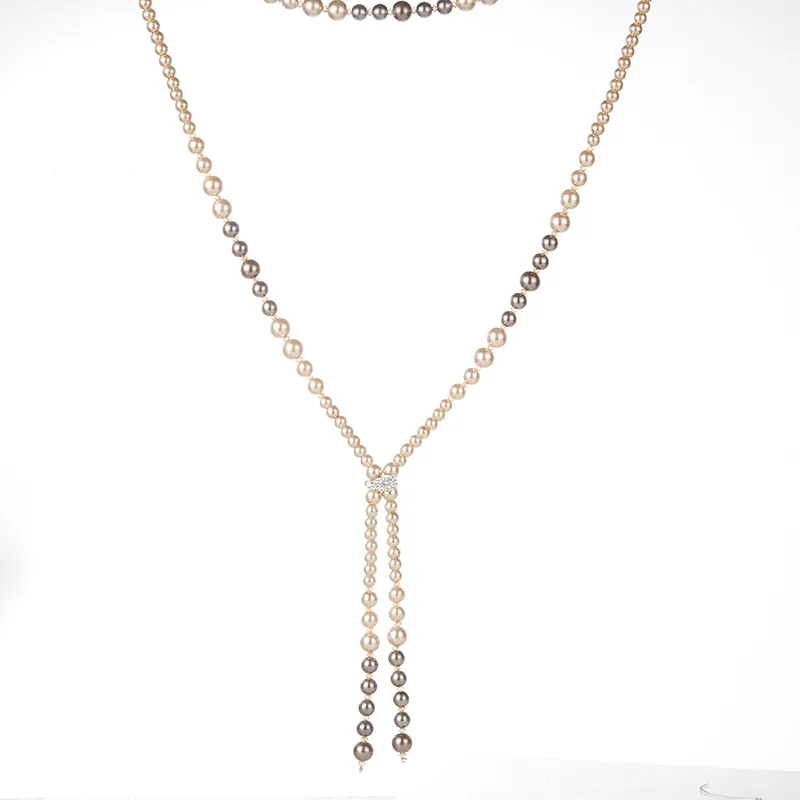 Оптово-роскошь дизайнер классического стиль винтажа элегантное длинное ожерелье цепи свитер заявление кисточки жемчужных crystasl для женщин белого золота
