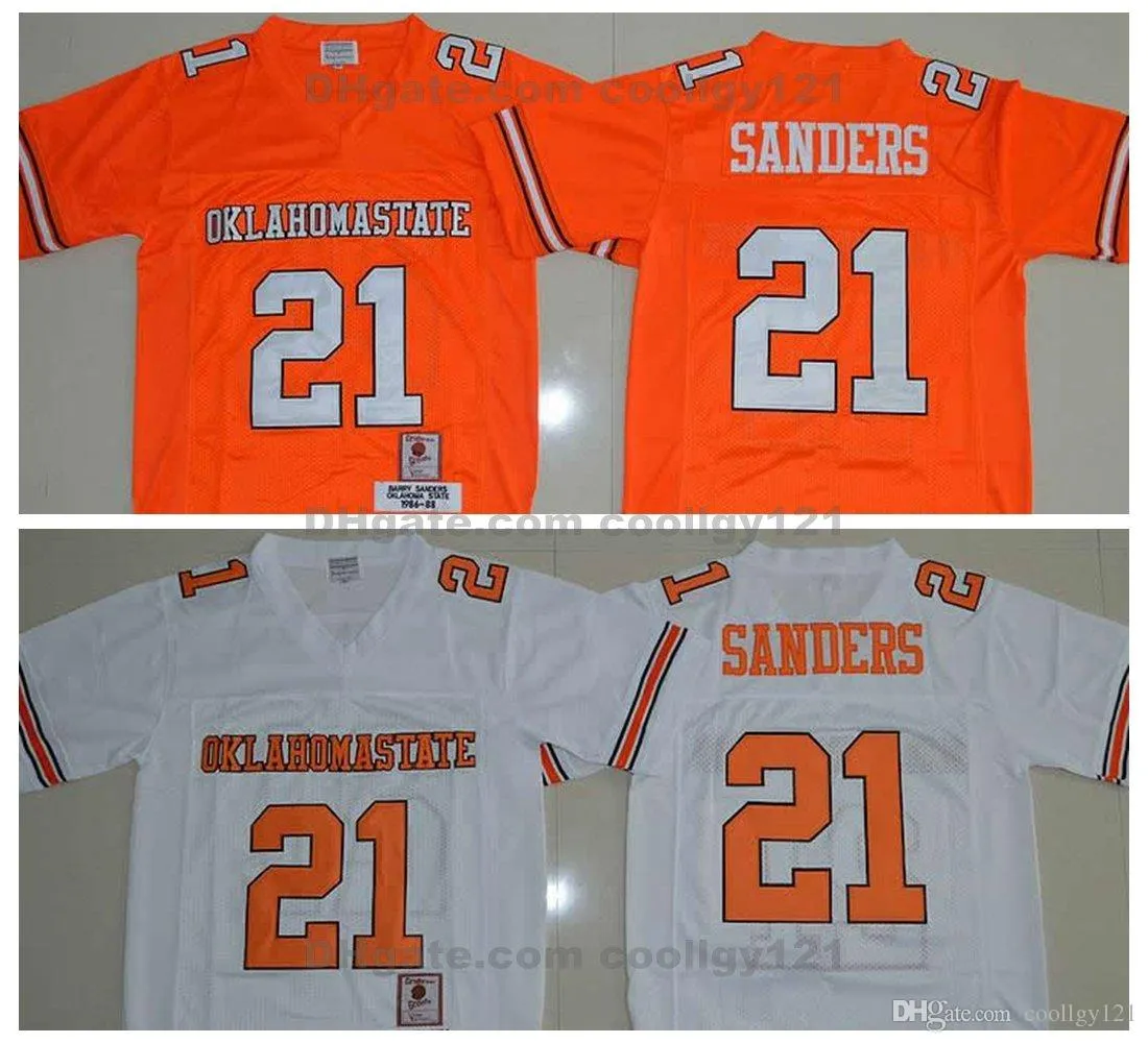 1986 1988 Oklahoma State 21 Barry Sanders Jersey Retro Orange Stitched Men Barry Sanders College