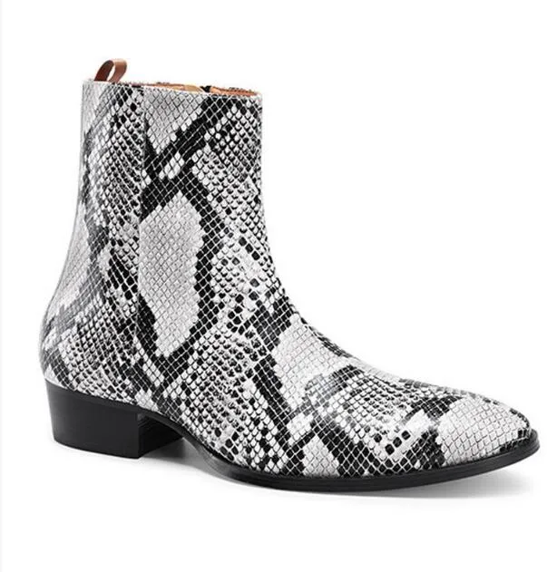 Hot Sale- Chelse Boots Snake Leather Wyatt Ankle Boots Western Style Motorcylcle Boots Men Gentlemen Shoes Factory Real Pics Big Size 46