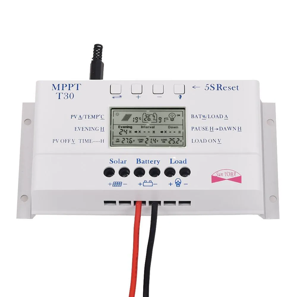 Livraison gratuite Régulateur de panneau solaire LCD 30A 12V / 24V Contrôleur de charge MPPT USB Trois minuteries