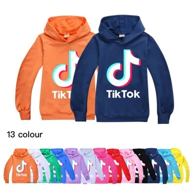 TİK TOK Çocuklar Uzun Kollu Hoodies Erkek / Kız Tops Genç Çocuklar Tiktok Kazak Ceket Kapüşonlu Ceket Pamuk Giyim