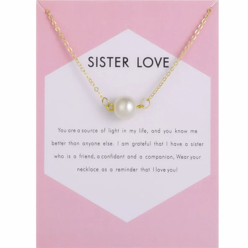 Pérola pendente gargantilha colares com declaração de cartão cor de prata ouro para moda mulheres meninas doces jóias presentes para irmã amor