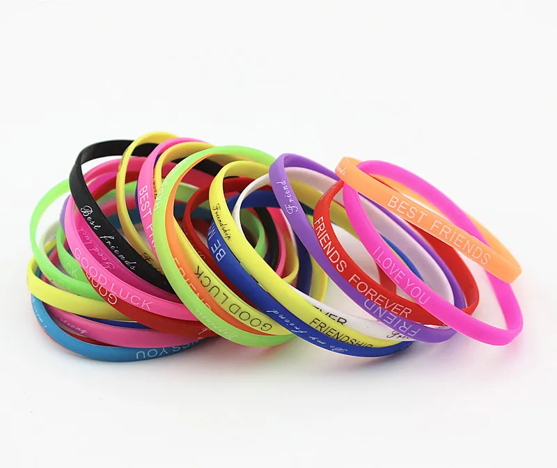 mix colors Letters Print silicone Bracelet wristband 5mm Elastic Rubber Friendship Bracelets men women jewelry MB1924259772