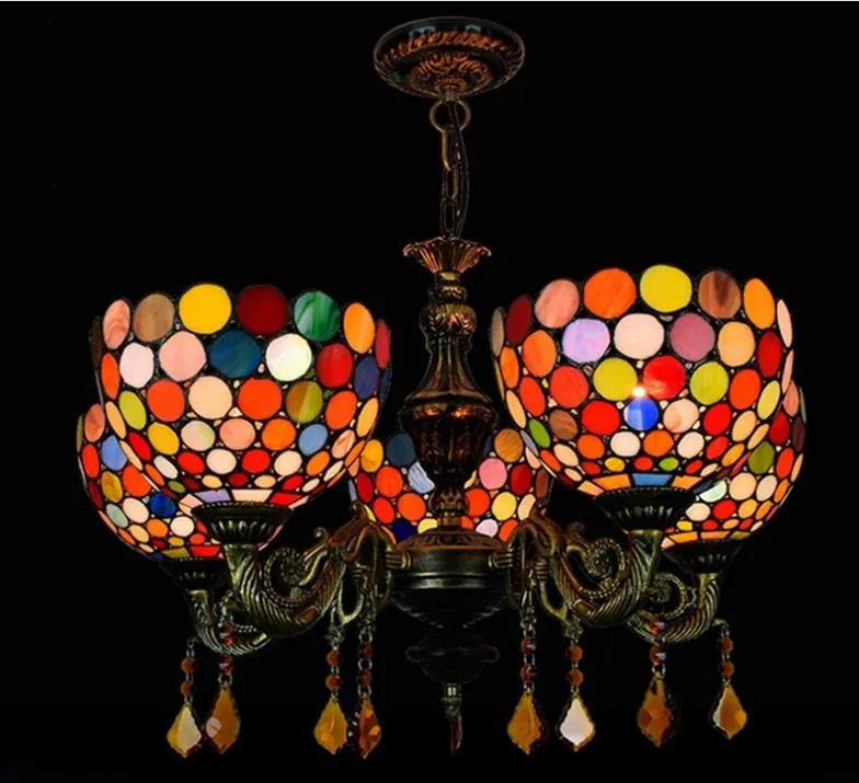 مصابيح الإبداعية الأمريكية الرجعية تيفاني الزجاج الملون أضواء الزخرفية بار مطعم غرفة المعيشة أضواء البوهيمي 5 رئيس الثريا