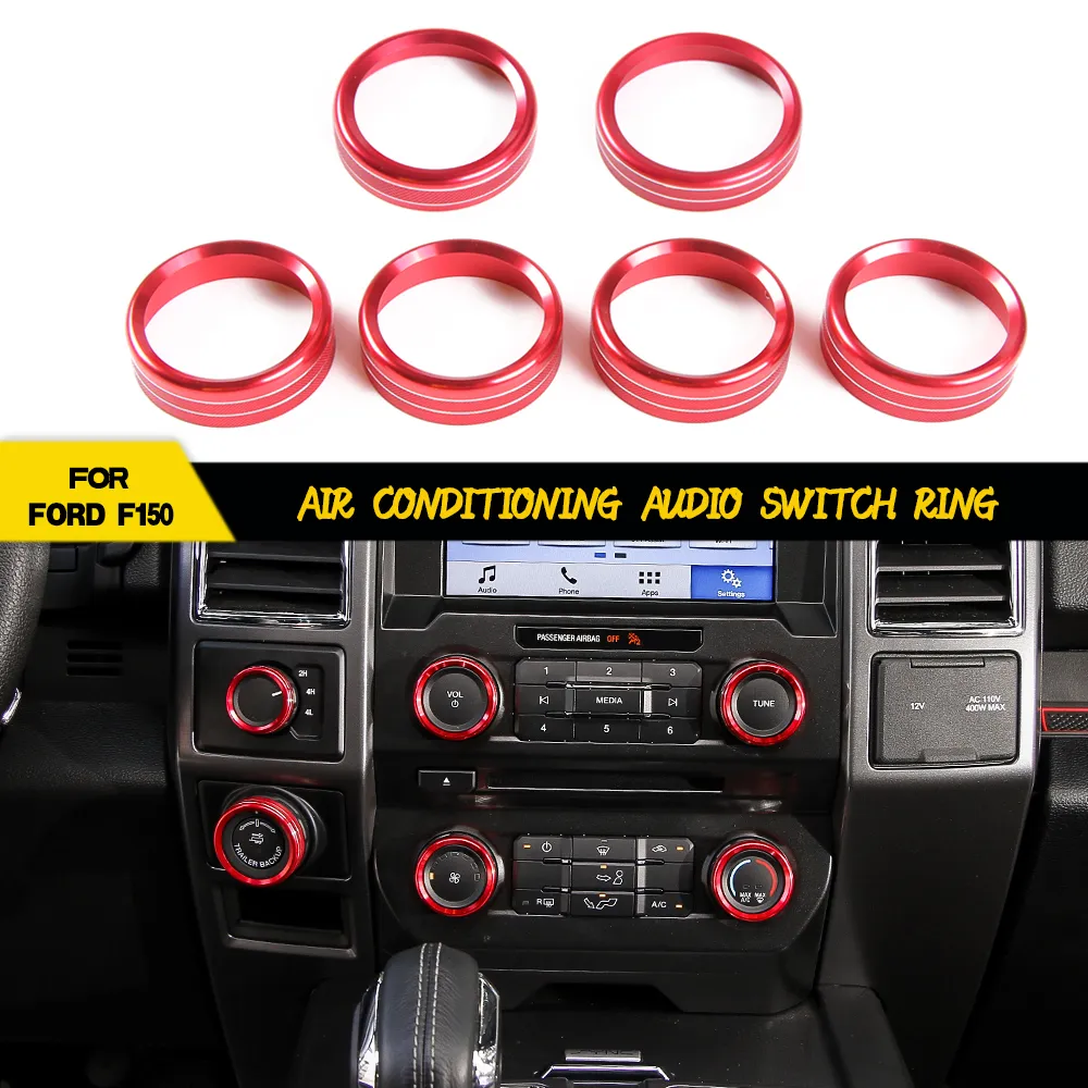 Röd Aiconditioner / Four Drive / Trailer Byt Trim Ring för FORD F150 XLT VersionFor 16+ 6PCs