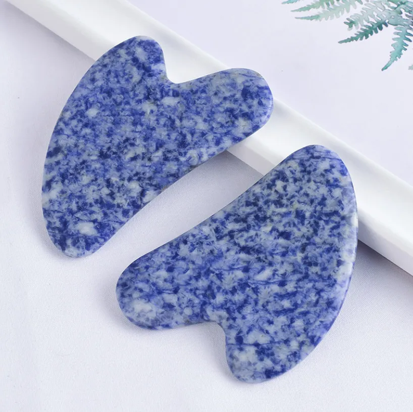 Ansiktsmassager Gua Sha Scraper Tool Naturlig Sodalite Stone Guasha Board Massage Neck Eye Facial Lifting Acupuntura Spa Therapy Skönhetsvård