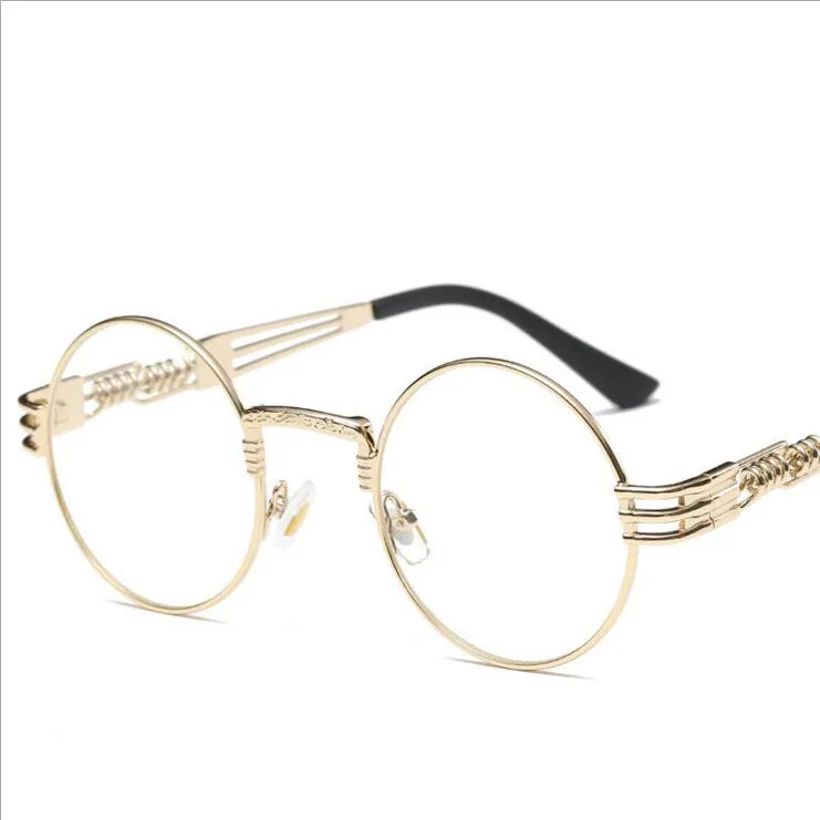 Lyxig gotisk Steampunk Solglasögon Män Kvinnor Metal WrapeyGlasses Runda nyanser Märke Designer Sun Glasögon Spegel Hög kvalitet UV400