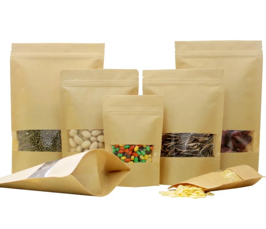 Joint de sac en papier kraft chaud avec doublure en papier d'aluminium pochette debout emballage sacs de faveur sacs de stockage de nourriture en gros pour le thé aux noix