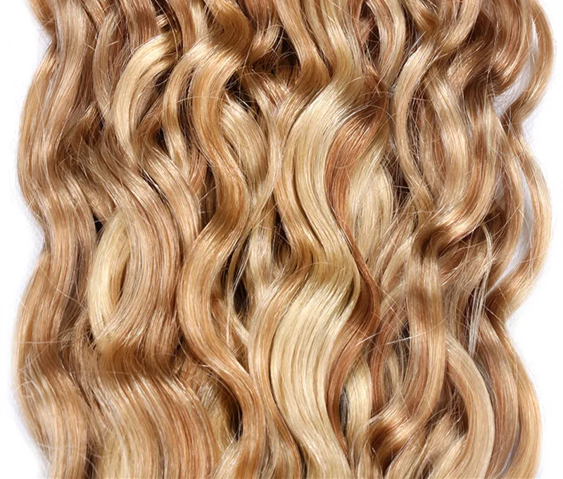 Topkwaliteit Peruviaanse Watergolf Haar Bundels Menselijk Haar Bundels Geen Remy Menselijk Hair Extensions 3 PC PARTIJ PIANO 27/613, GRATIS DHL