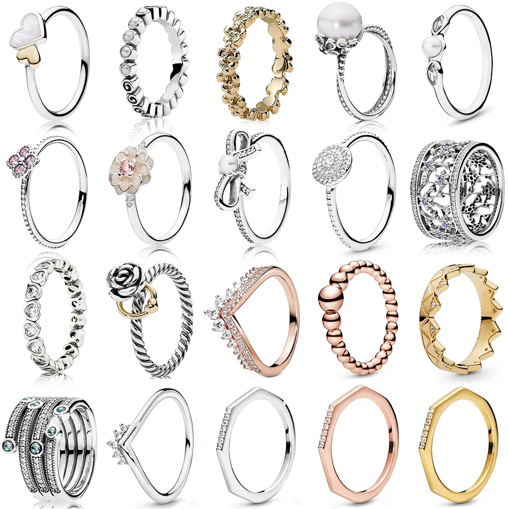 NIEUWE 2019 100% 925 Sterling Zilver pandora Rose Gold Princess Wishbone Vergeet Me Niet Ring voor Europa Vrouwen Originele mode-sieraden Cadeau