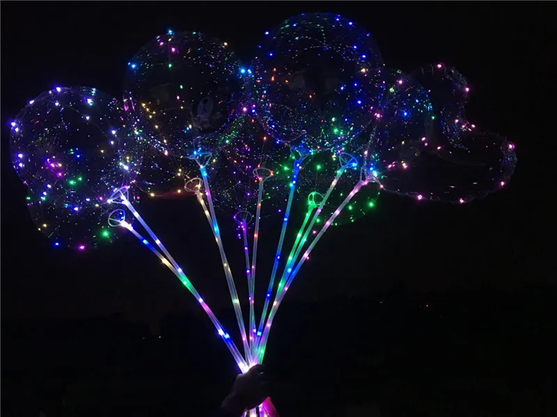 بوبو بالون LED وامض الكرة مع 70CM القطب 3M سلسلة منطاد الهواء شفاف مضيئة تضيء البالونات brithday حلقات حفل زفاف ديكور المنزل