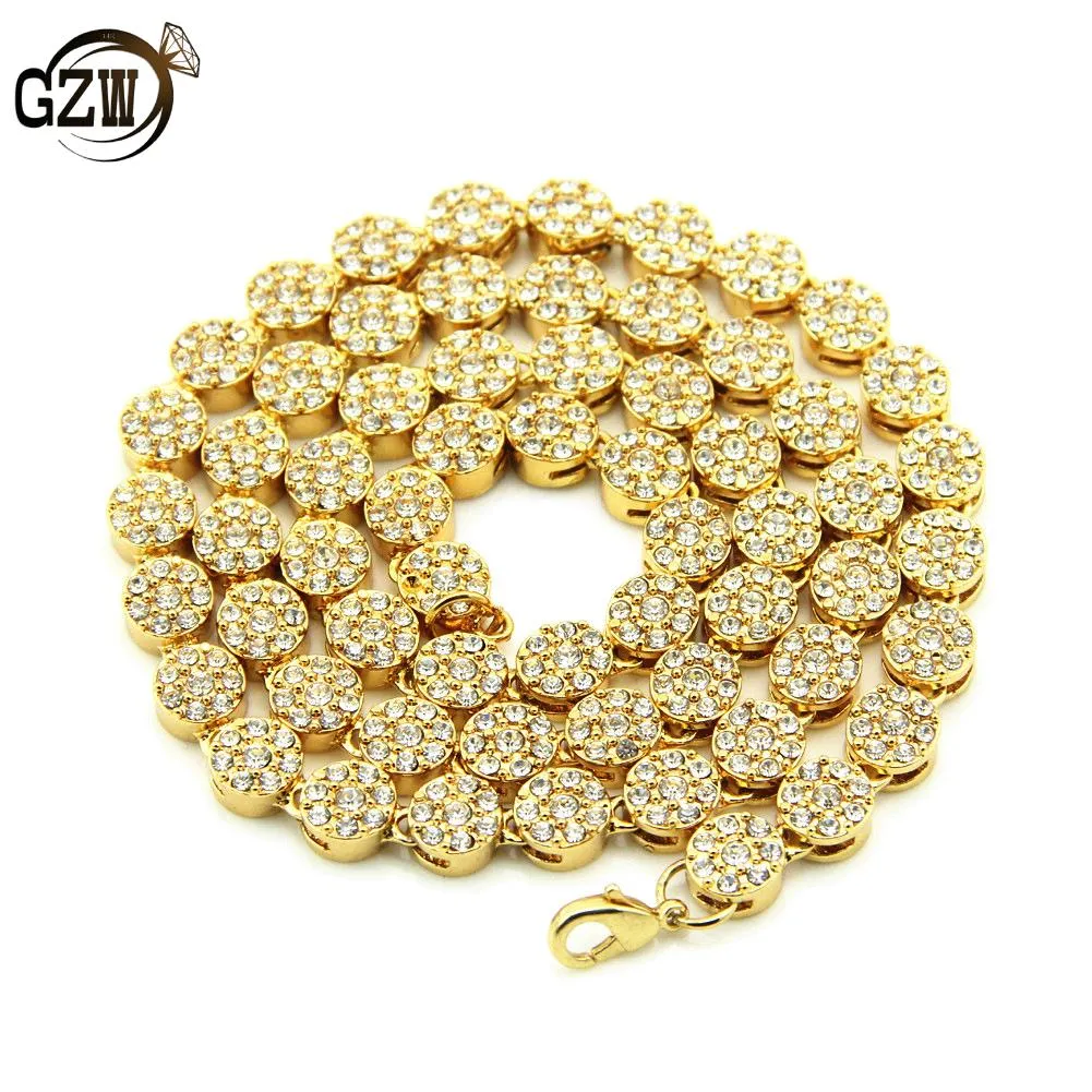 Nouvelle mode 30 pouces Blingbling rond diamant hommes collier Miami Hip Hop rappeur or argent longues chaînes bijoux cadeaux pour gars hommes à vendre