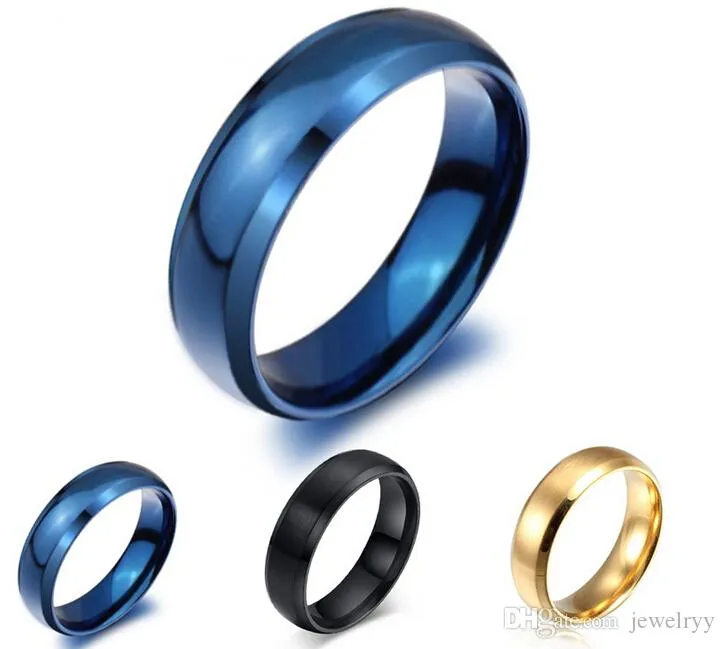 6mm 블루 티타늄 반지 스테인레스 스틸 밴드 반지 남자 여자 결혼 결혼 반지 크리스마스 파티 선물