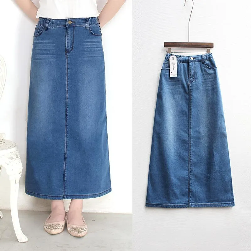 Nouvelle mode élastique taille haute longue ligne A S à 2XL grande taille Denim Jeans printemps et été Style femmes jupe