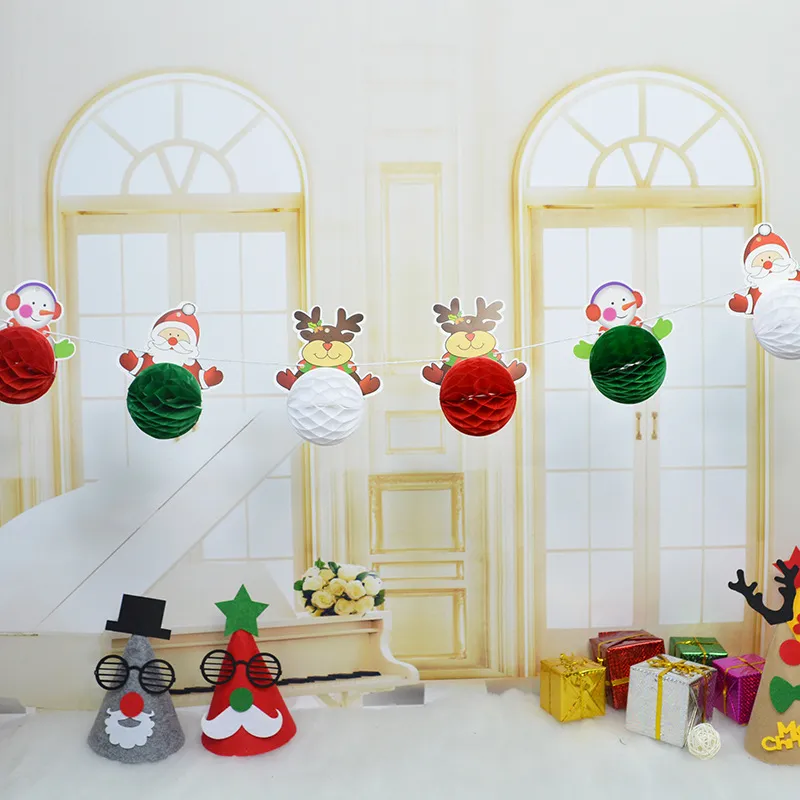 6pcs / set di carta 3D Tirare fiore della decorazione di Natale Albero di Natale del pupazzo di neve cappelli del Babbo Natale Elk casa festival del partito di ornamenti con laccio