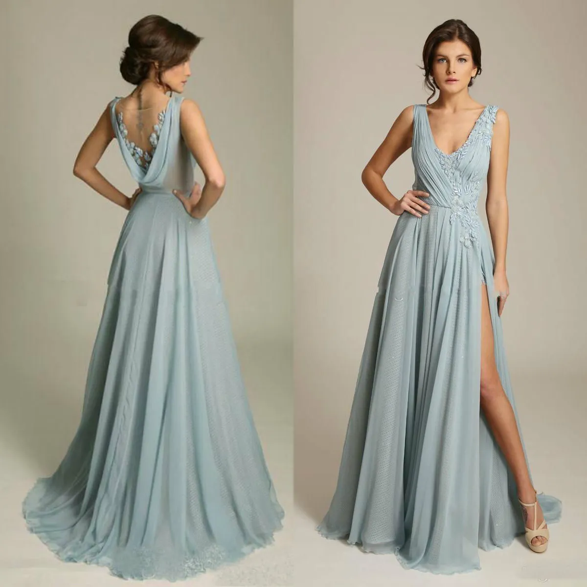 Chiffon dusty on sale blue dress