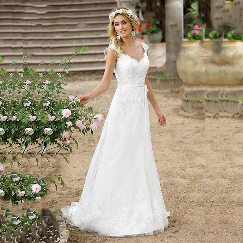 inexpensive boho wedding dresses Dress Cheap ZAPAKA Women Deep V-neck Simple Boho Wedding Dress With Slit A Diamond White Color Length Boho-Inspired Wedding Gowns | Bohemian