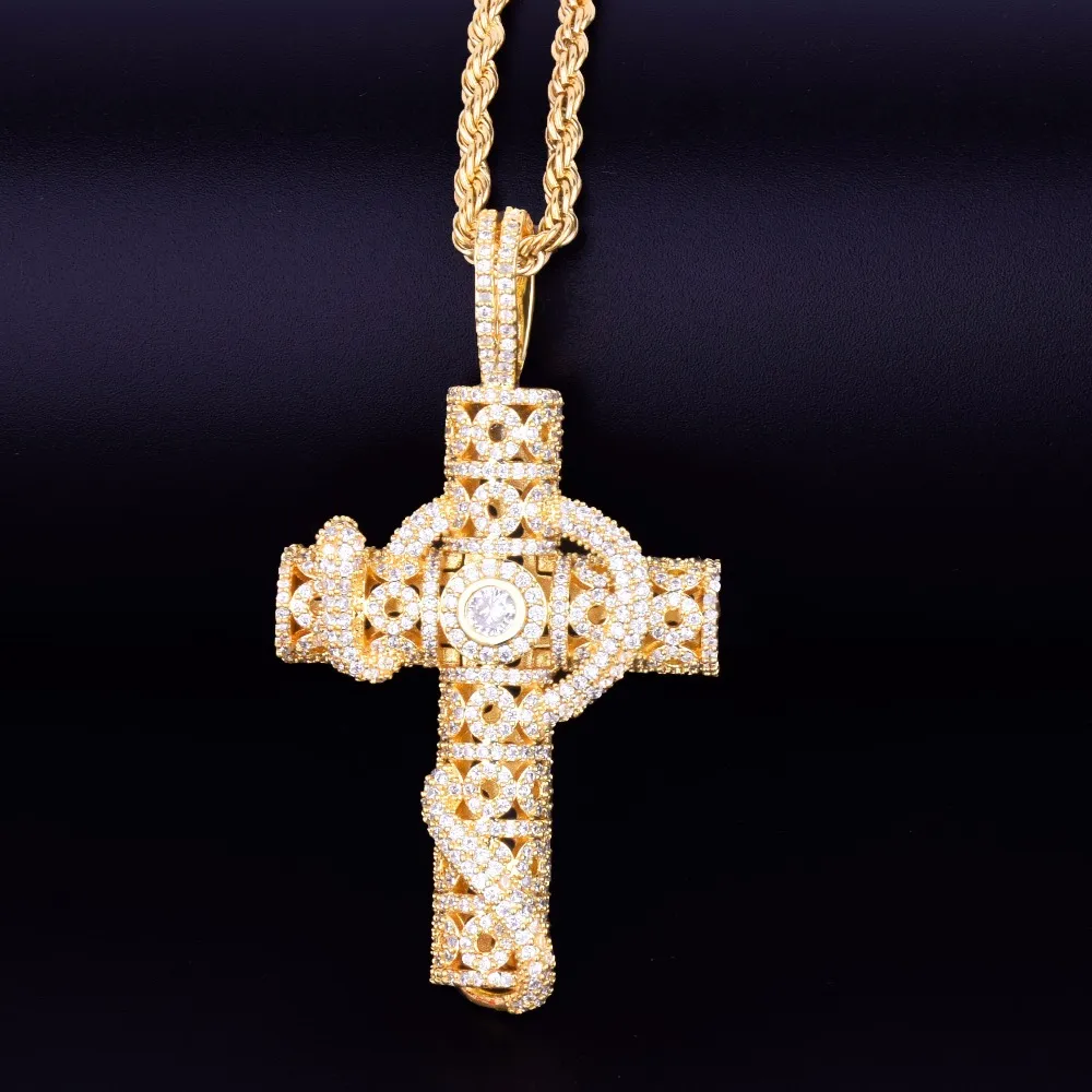 Heren Animal Snake Cross Hanger Ketting met Touw Ketting Goud Kleur Bling Cubic Zirconia Hip Hop Rock Sieraden