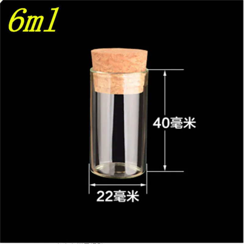 100 pcs 22x40 mm 6ml Clear Transparent Glass Tube Bottles With Cork Stopper Empty Jars Vials Containers