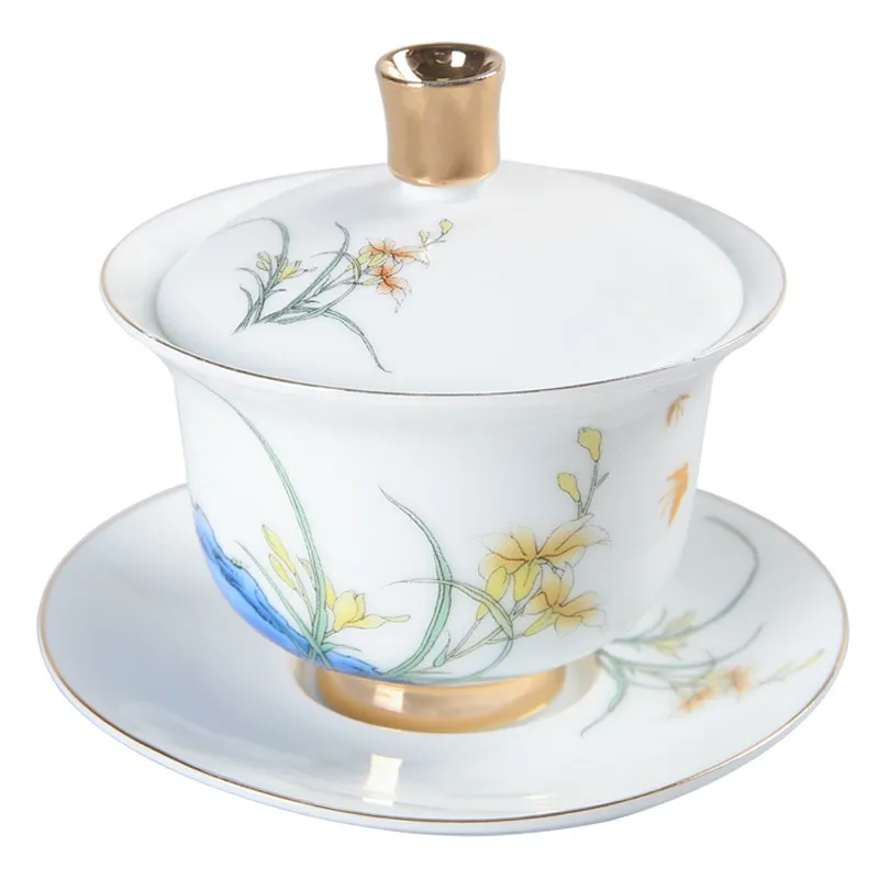 Kungfu Teeschale im Keramik Orchidee Tee Tureen Stil, Tee -Set Gaiwan Teekanne Cover Schüssel Tee Service