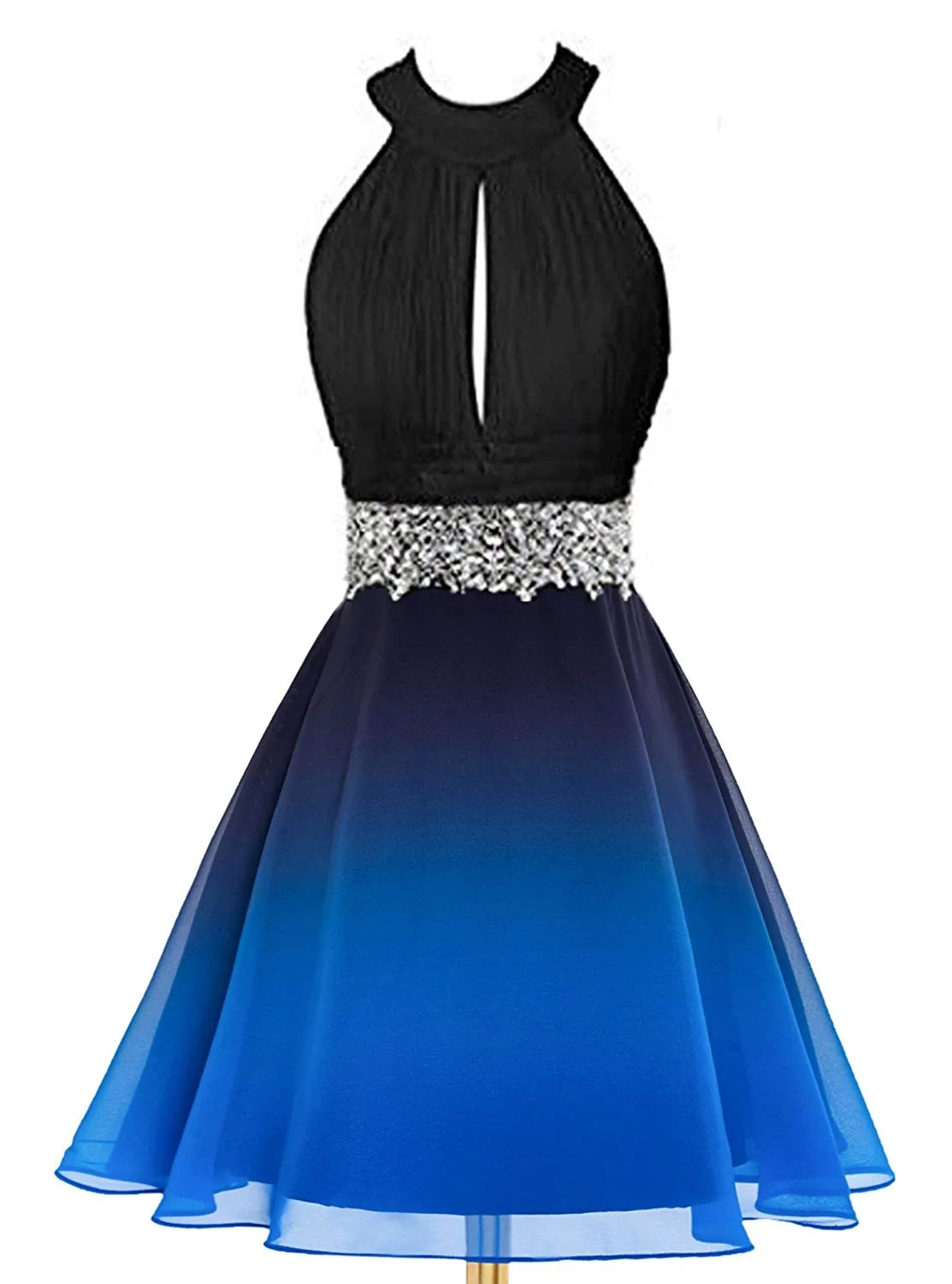 Nowy Sexy 2019 Real Halter Crystals Gradient Prom Dresses Krótki Szyfonowy Plus Rozmiar Ombre Koktajl Homecoming Party Suknia QC1317