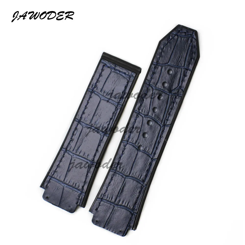 Jawoder Watch Band 26 19mm 남자 여자 검은 고무 스티치 옐로우 브라운 가죽 스포츠 시계 스트랩 버클 258p없이 허브 빅뱅을위한 스트랩