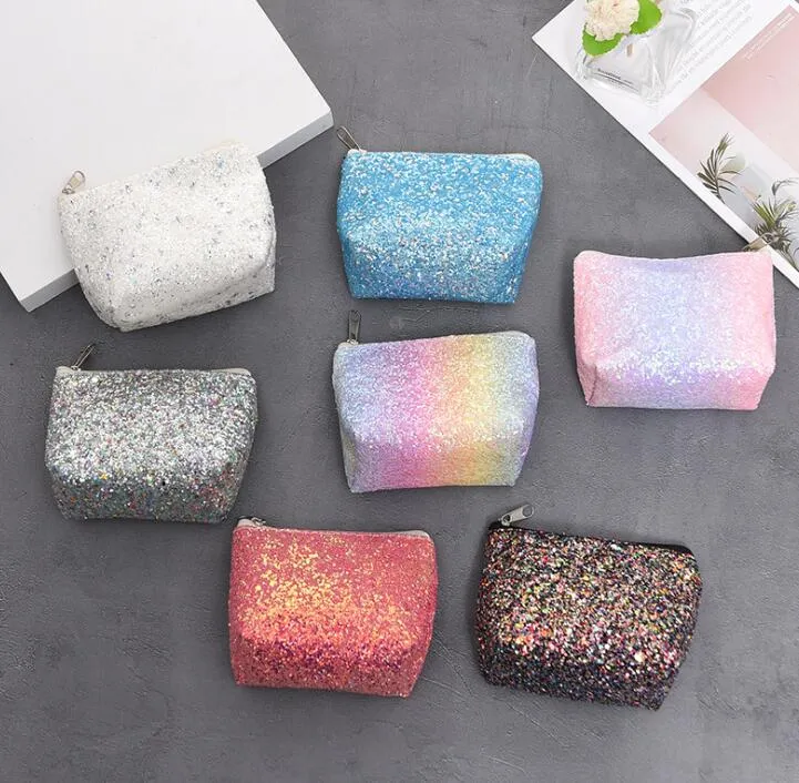 DHL100PCS Sequin Coin Purses Women Canvas Bright Printing Zipper Short Min Wallet