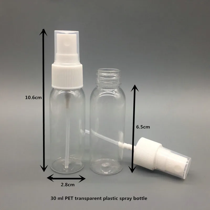 200PCS / parti 30 ml tomma husdjur klara transparenta plastsprayflaskor 30ml 1oz Sprayflaskor för kosmetisk förpackning