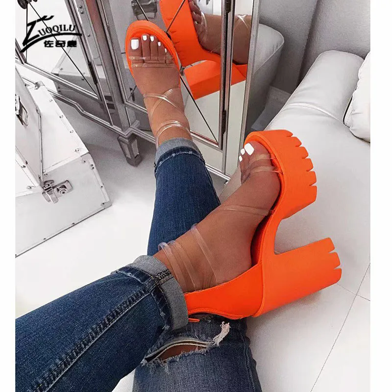 transparent platform sandals high heels sandals women plush size summer gladiator women high heel thick