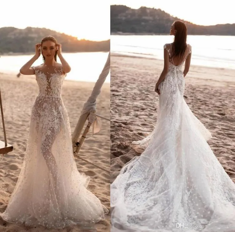 2019 Playa de verano Boho Vestidos de novia Milla Nova Nuevo Diseñado Encaje Pitted Sexy Backless Largos Vestidos de novia Formal Vestidos