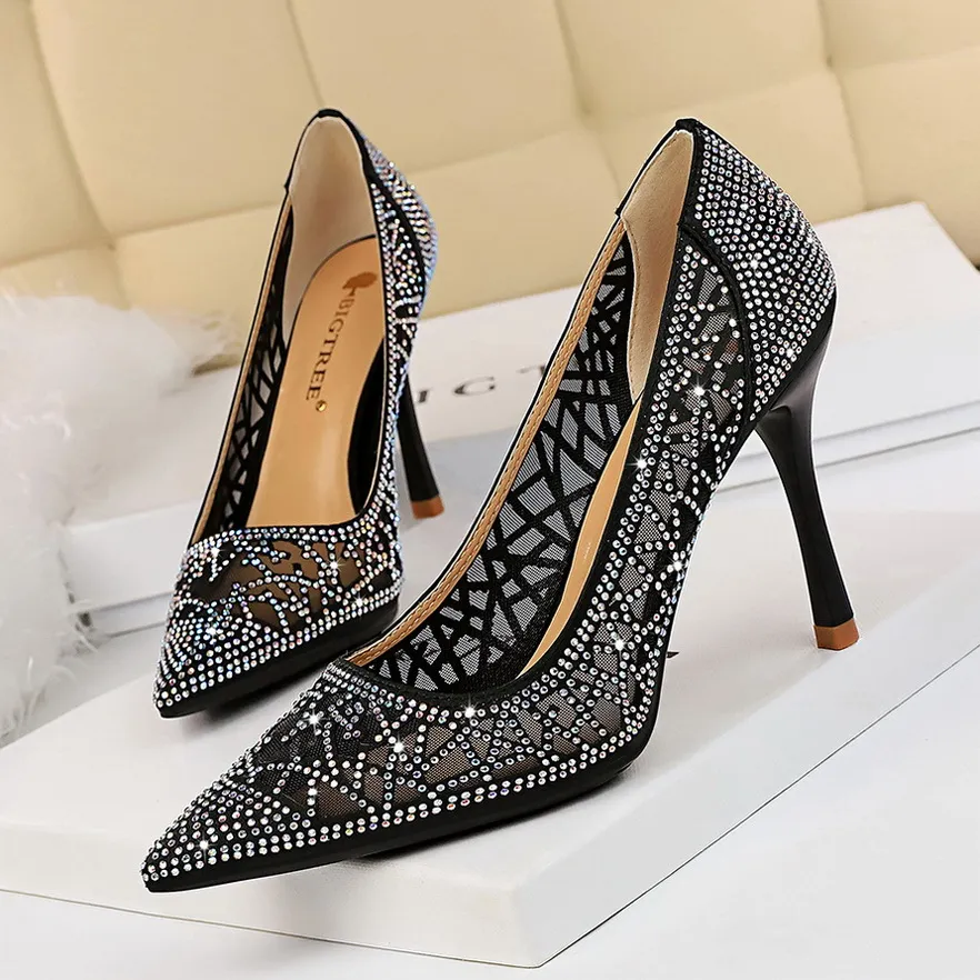 Plus size 34 to 40 41 42 43 pink rhinestone lace high heels dress shoes bridal wedding shoes red white silver purple black gold champagne