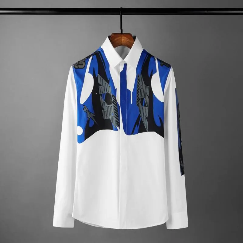 Chemises décontractées pour hommes Minglu coton hommes luxe bleu lettre à manches longues robe de soirée grande taille 4xl mode Slim Fit homme