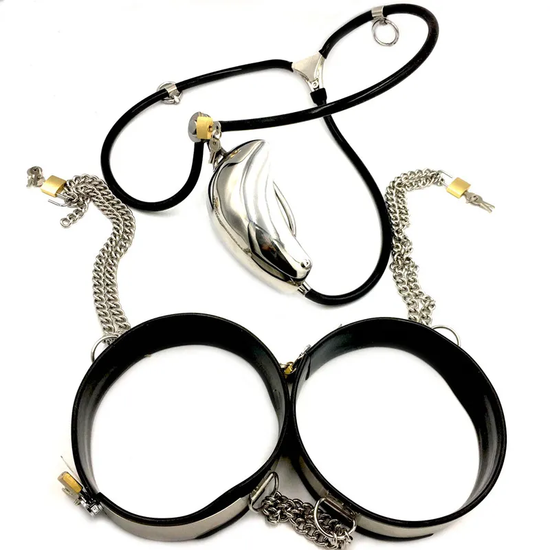 Cintura di castità rimovibile Kit di bondage maschile Dispositivo con anelli per la coscia Gabbia per manica del pene Giochi per adulti per uomini