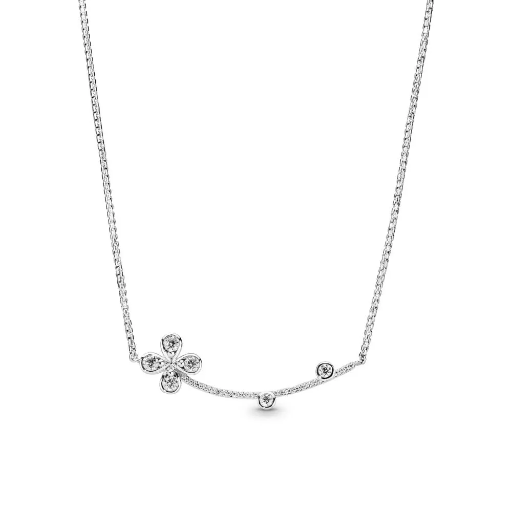 2019 NIEUWE 100% 925 Sterling Zilver Vierblaadje Bloem Pandora Ketting Kleurrijke Zirkoon Regenboog Hanger Sleutelbeen Ketting voor Vrouwen Gift