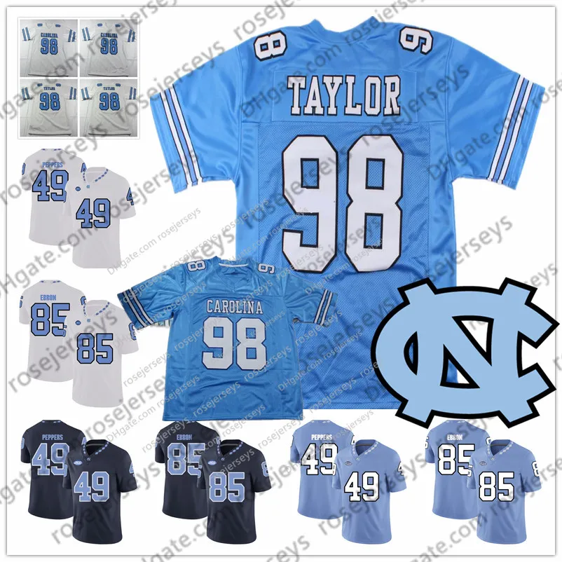 UNC 노스 캐롤라이나 타르 발 뒤꿈치 # 98 로렌스 테일러 49 줄리어스 고추 85 Eric Ebron 10 Mitchell Trubisky 은퇴 한 빈티지 축구 유니폼 4XL