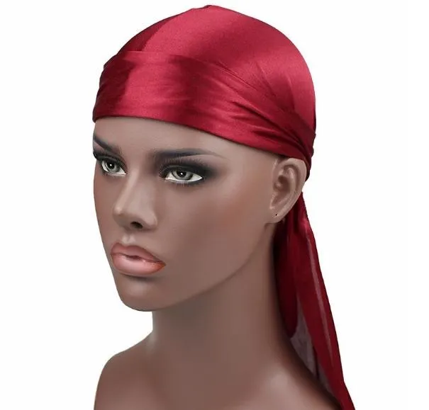 2019 جديد أزياء رجالية الحرير durags باندانا العمامة الباروكات الرجال حريري durag أغطية الرأس عقال القراصنة قبعة اكسسوارات للشعر