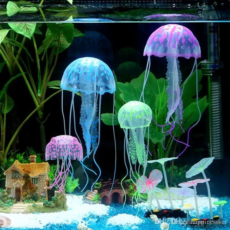 Décoration d'aquarium de réservoir de poissons de méduses artificielles d'effet rougeoyant Mini ornement de sous-marin