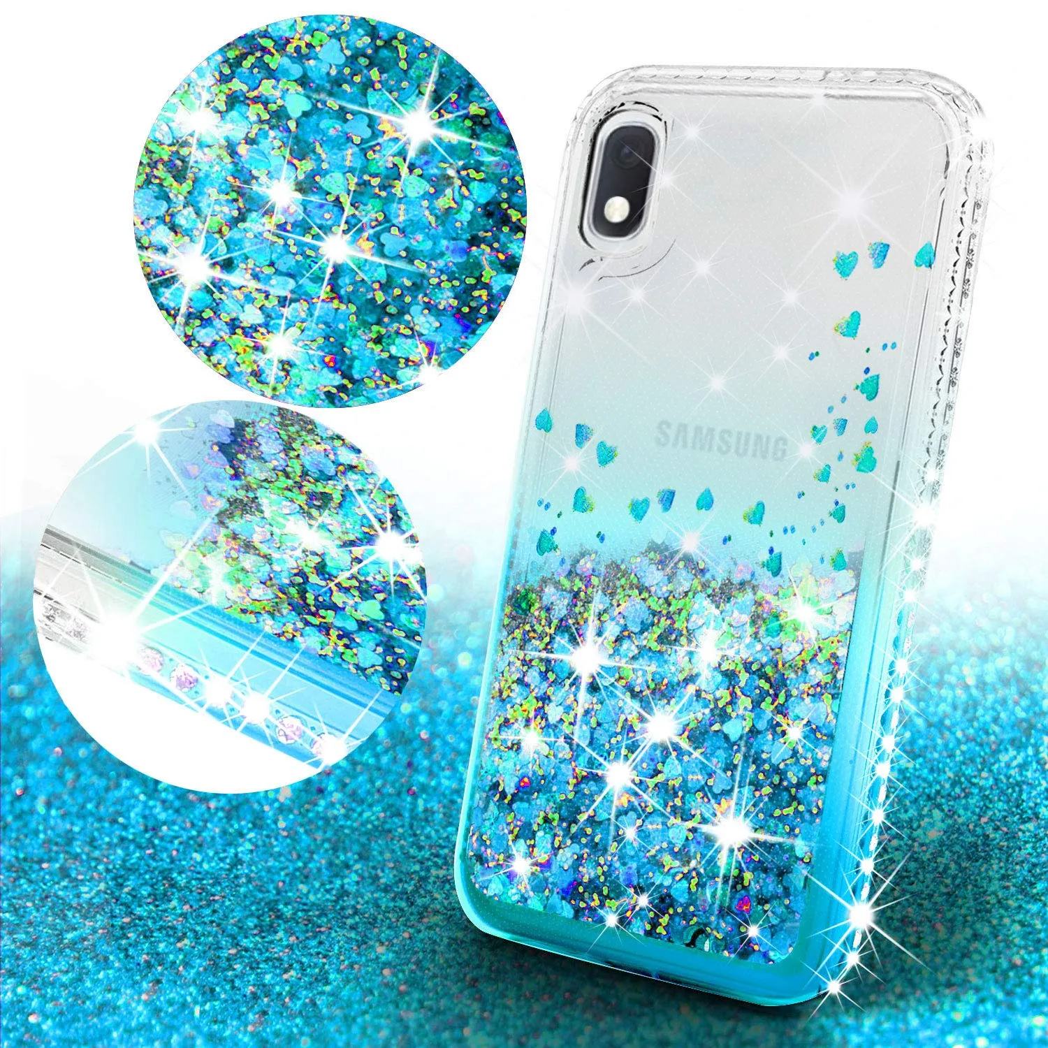 For Samsung A51 A11 A21 A01 A10E A20 A30 A20E Note 20 S20 Ultra Note 10 S10 Plus Diamond Liquid Glitter Floating Quicksand Phone Case Cover